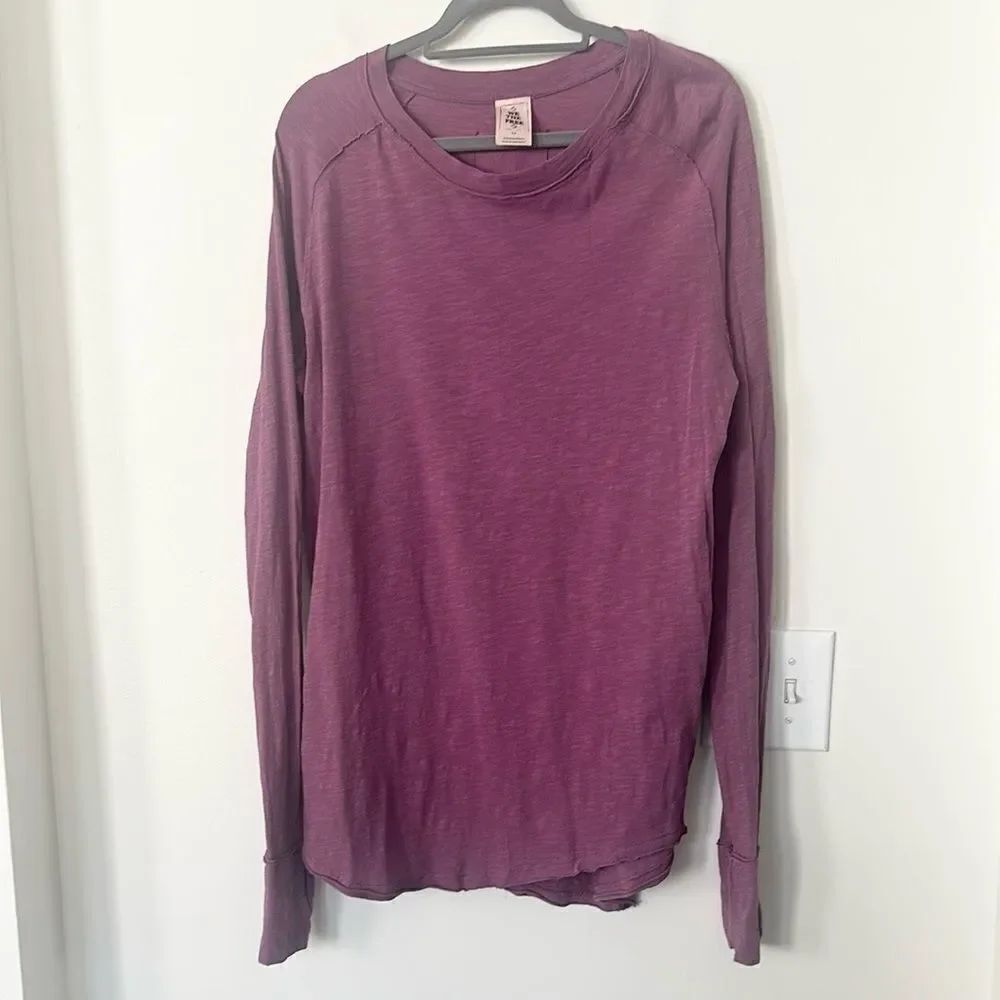 Free People Women's Purple Long Sleeve Cotton Top S